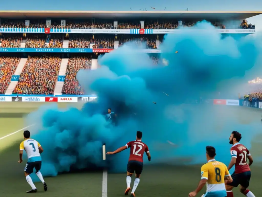 Un vibrante mural de fútbol en Montevideo, Uruguay, capturando la pasión y energía de la cultura futbolística uruguaya