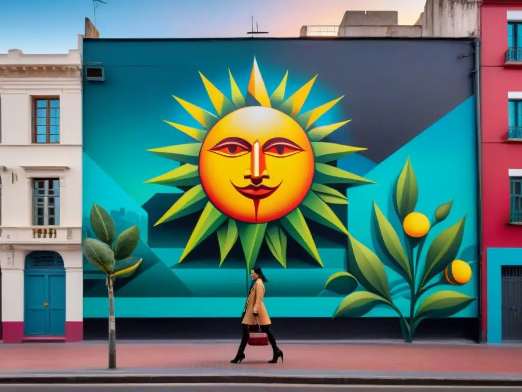 Un vibrante mural urbano en Montevideo, Uruguay, fusiona arte tradicional y contemporáneo con iconos culturales en colores llamativos