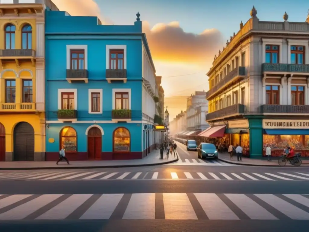 Un vibrante mural urbano en Montevideo, Uruguay, reflejando la cultura local con colores intensos y detalles intrincados