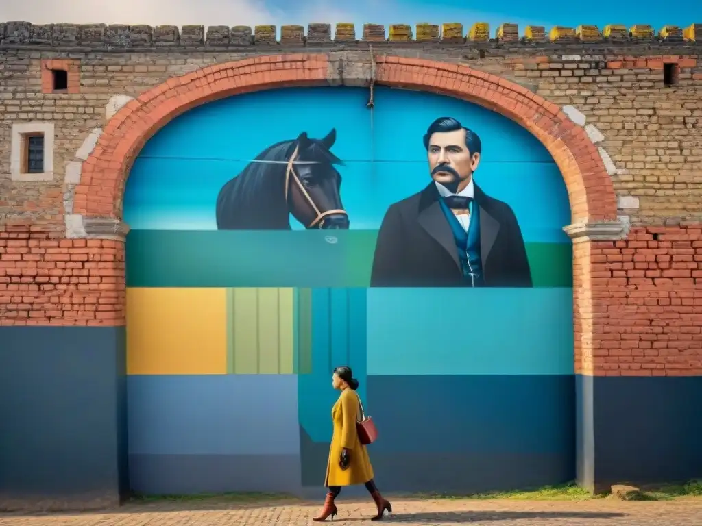 Un vibrante mural uruguayo con la narración del pasado y presente en una pared de ladrillo en Uruguay