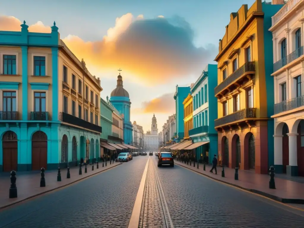 Un vibrante paisaje urbano de Montevideo, Uruguay al atardecer