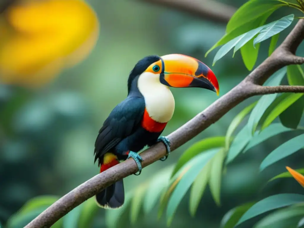 Un Tucán Toco vibrante en una rama de Uruguay, en la Ruta ecoturística aves Uruguay