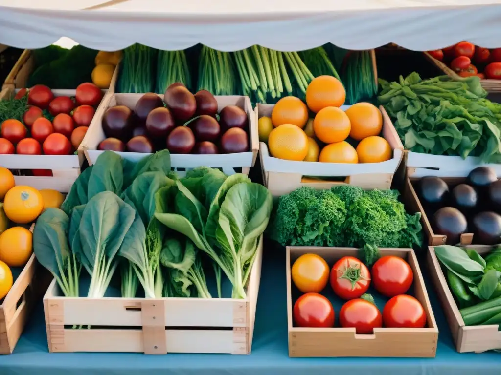 Vibrante variedad de vegetales y frutas orgánicas en un mercado en Uruguay