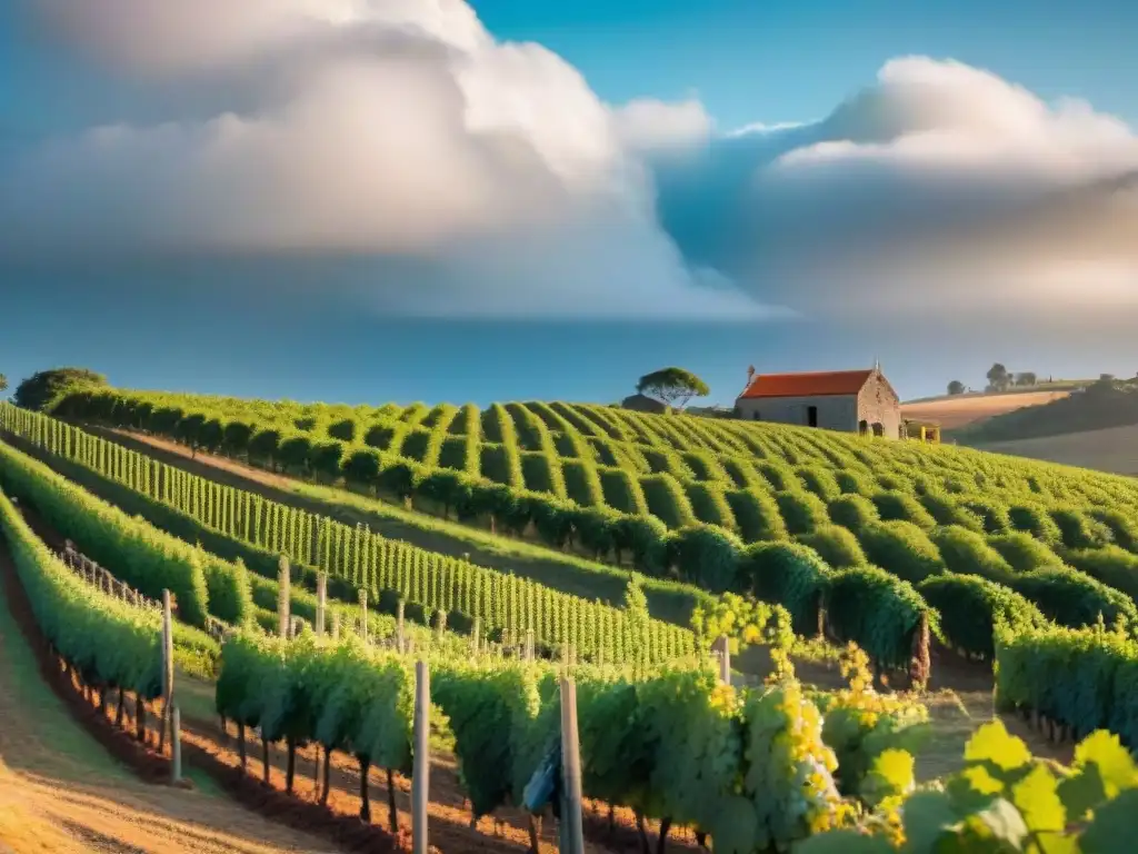 Vibrante viñedo en Uruguay durante la cosecha, agricultores felices