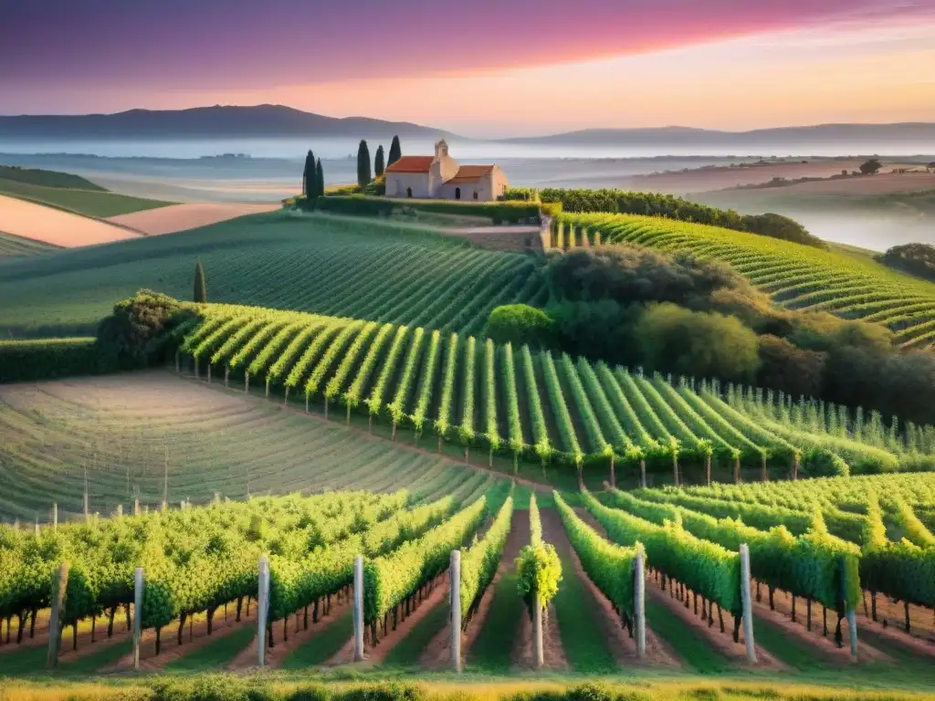 Vibrante viñedo uruguayo al atardecer en las Rutas del vino en Uruguay