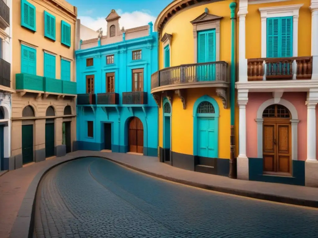 Vibrantes colores de Ciudad Vieja, Montevideo, evocando la preservación sitios patrimoniales Uruguay