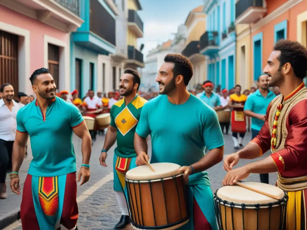 Vibrantes tambores del Candombe en Uruguay, capturando la esencia cultural y la energía de la tradición