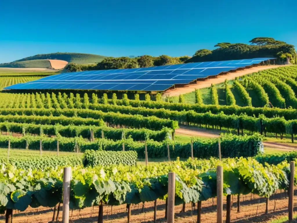 Vinedos ecofriendly en Uruguay: bodegas turismo sustentable con paneles solares bajo cielo azul