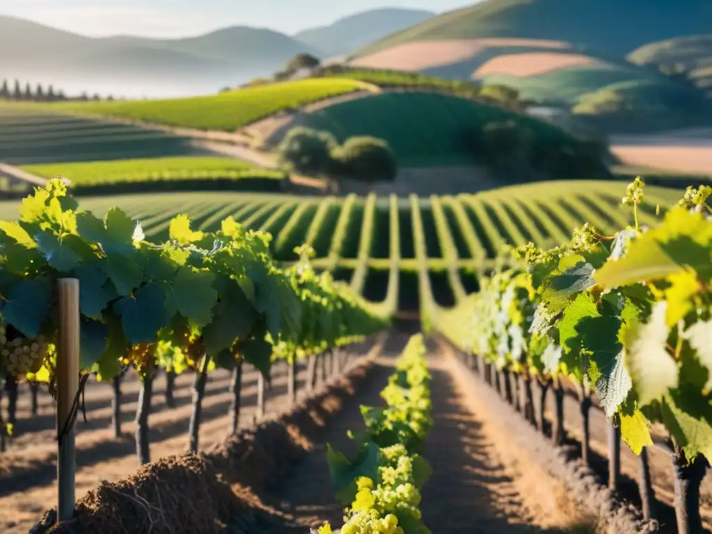 Viñedos de Uruguay en primavera: colores vibrantes, hojas delicadas y racimos de uvas