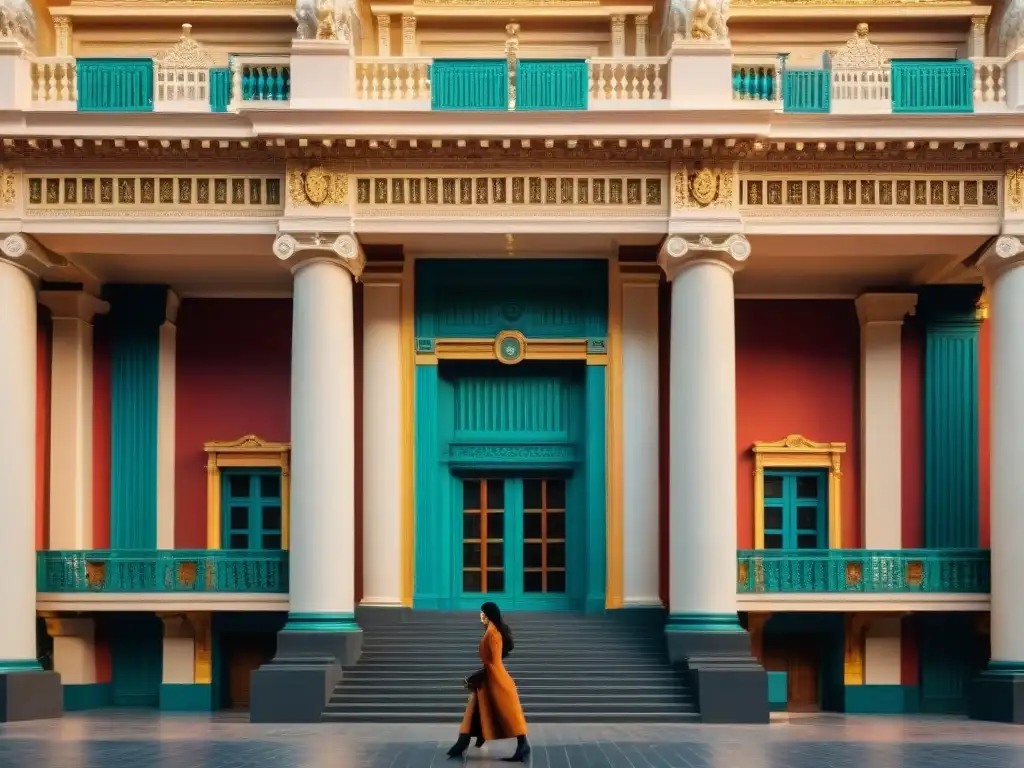 Visita guiada al Teatro Solís: majestuosos detalles arquitectónicos y encanto histórico en la entrada del teatro, con turistas entrando