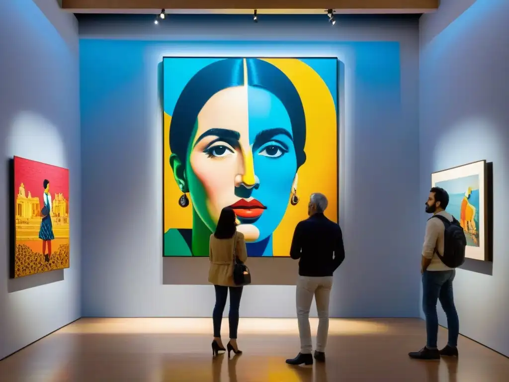 Visitantes admirando una instalación de arte en el Museo Bellas Artes Juan Blanes, Uruguay