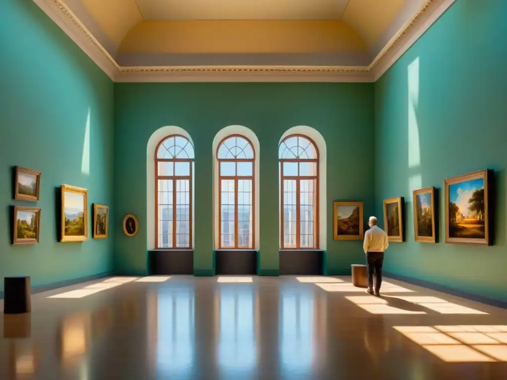 Visitantes admiran obras vibrantes en el Museo Nacional de Bellas Artes de Montevideo, reflejando el patrimonio cultural uruguayo