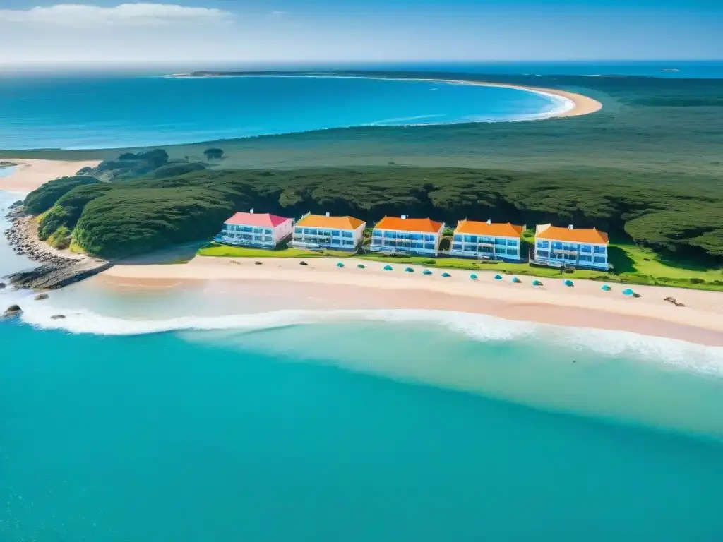 Vista aérea de la costa de Uruguay con alojamientos y playas, ideal para encontrar alojamiento en Uruguay