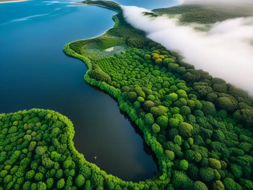 Vista aérea de la costa de Uruguay resaltando sus paisajes costeros y la unión mar-tierra