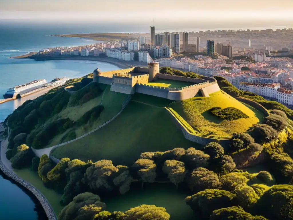 Vista aérea de la Fortaleza del Cerro en Montevideo, Uruguay, resaltando su ingenio militar