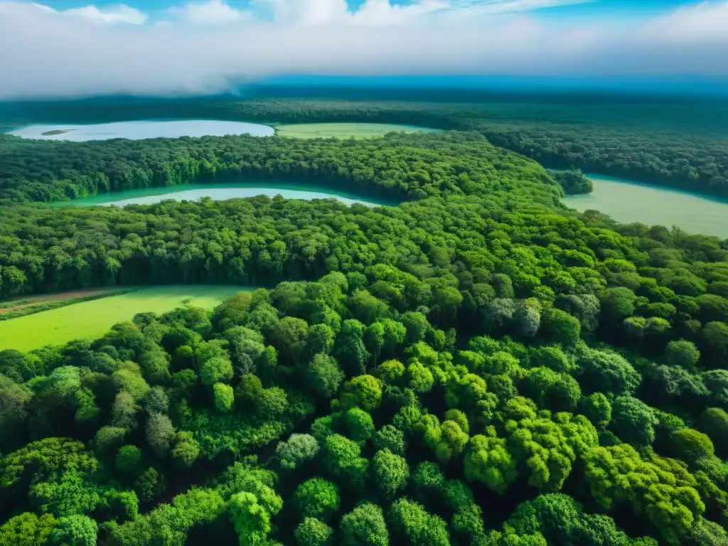 Vista aérea impresionante de bosque verde en Uruguay, reflejando esperanza y renovación en proyectos reforestación bosques Uruguay