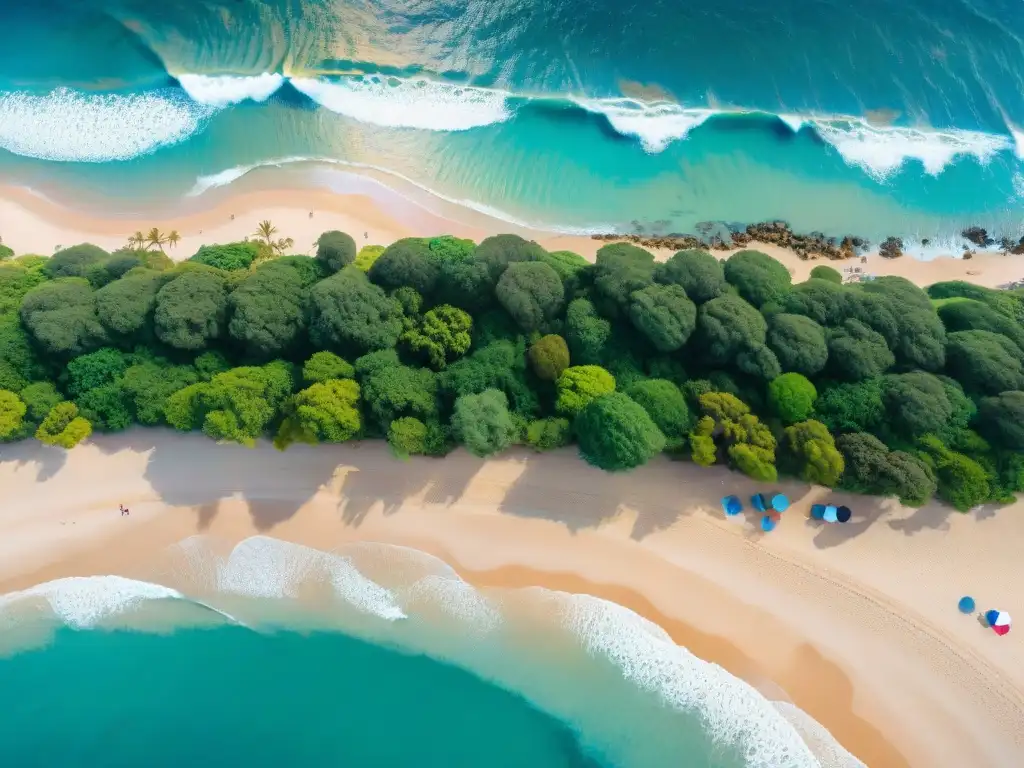 Vista aérea impresionante de la costa de Uruguay con playas, aguas turquesas y pueblos costeros