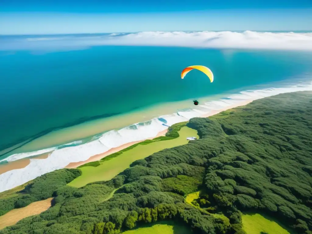 Vista aérea impresionante de la costa de Uruguay desde parapente, inspirando consejos para vuelo en parapente