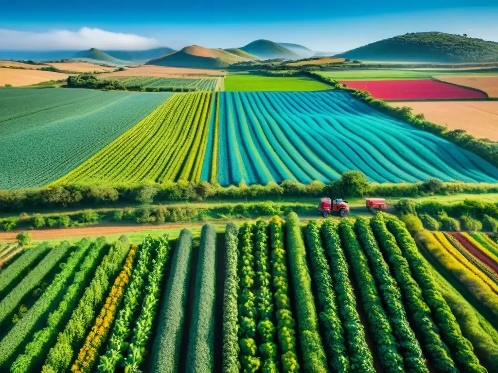 Una vista aérea impresionante de cultivos autóctonos en Uruguay, resaltando el agroturismo en la región