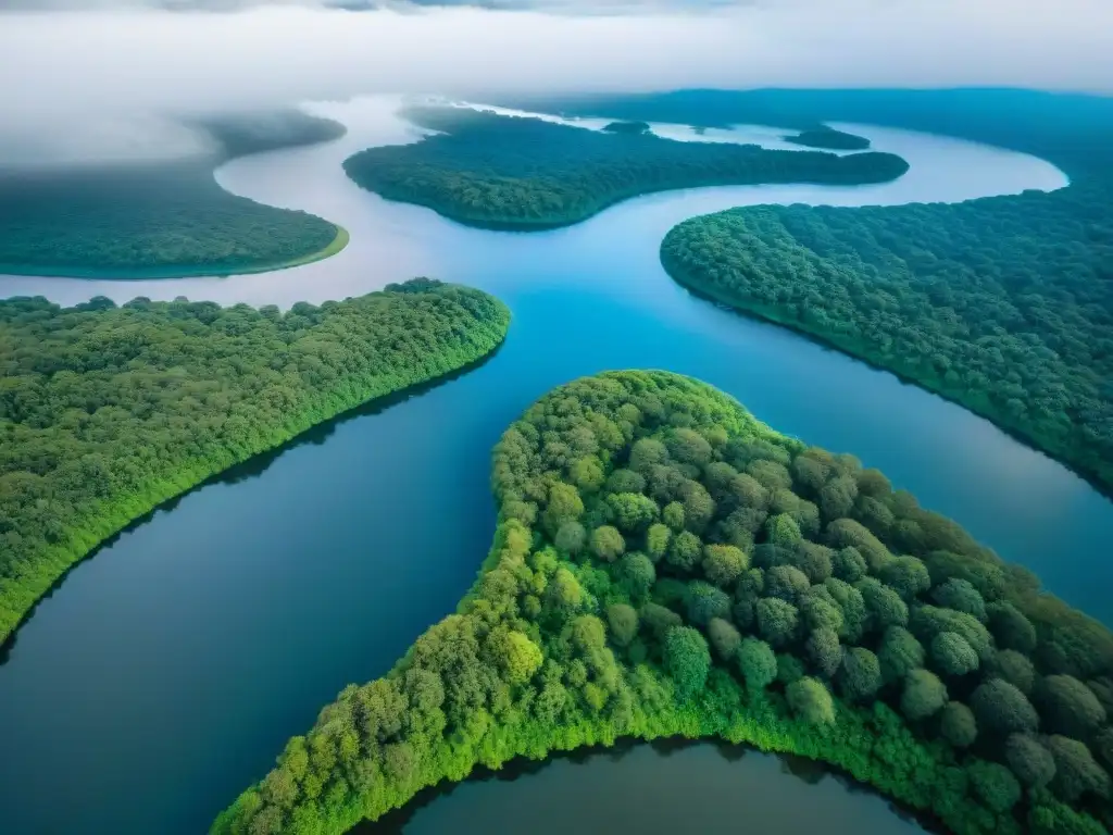 Vista aérea impresionante del Río Uruguay y su ecosistema, resaltando la conservación de los ríos en Uruguay