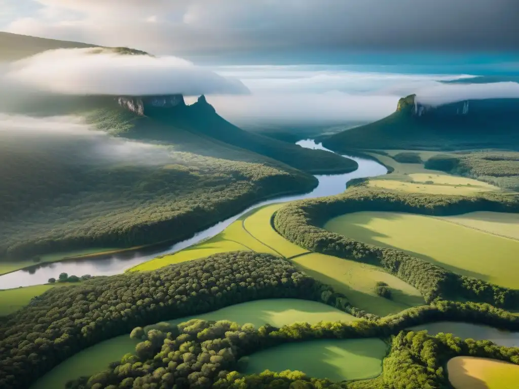 Vista aérea impresionante de la preservación espacios naturales tranquilos en Uruguay