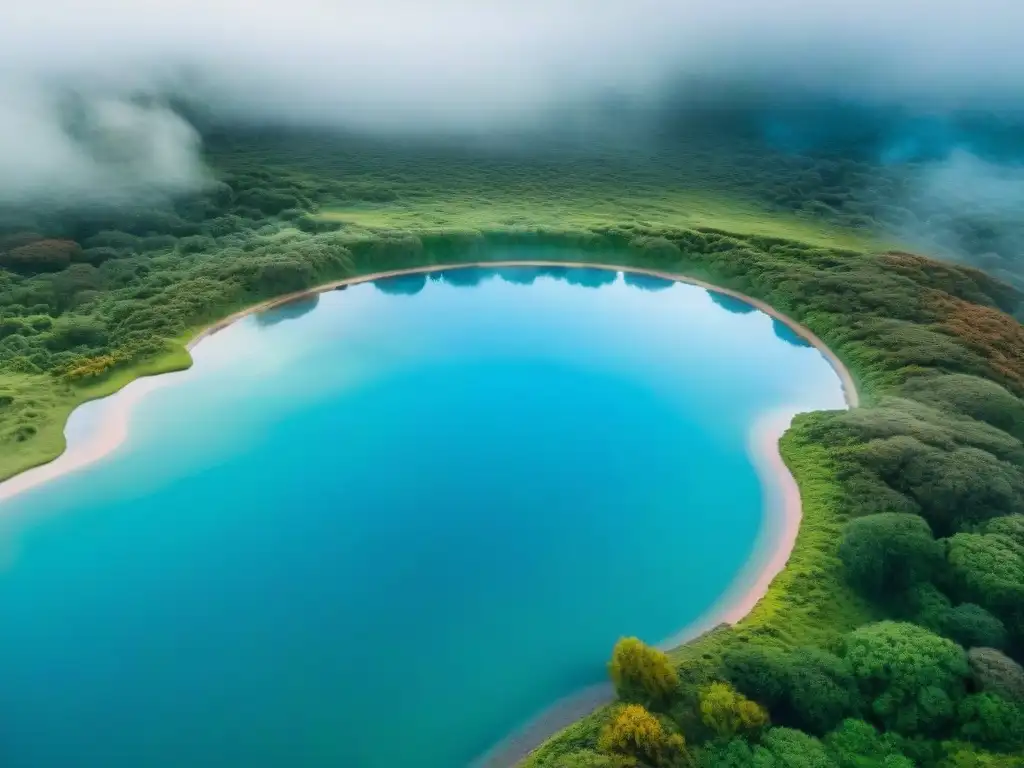 Vista aérea impresionante de los exuberantes paisajes verdes de Uruguay con spas y termas relajantes