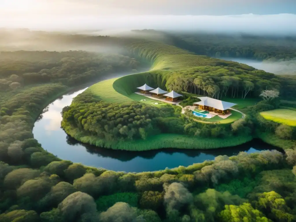 Vista aérea impresionante de uno de los mejores ecolodges en la naturaleza de Uruguay