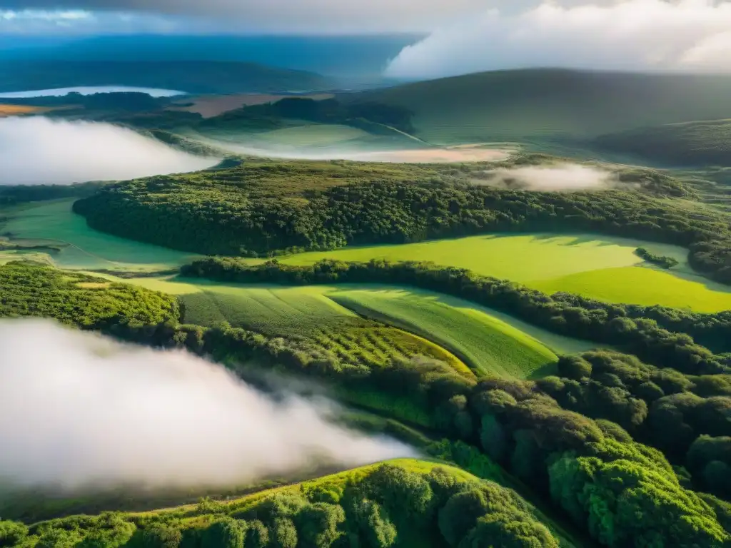 Vista aérea impresionante de paisajes verdes en Uruguay