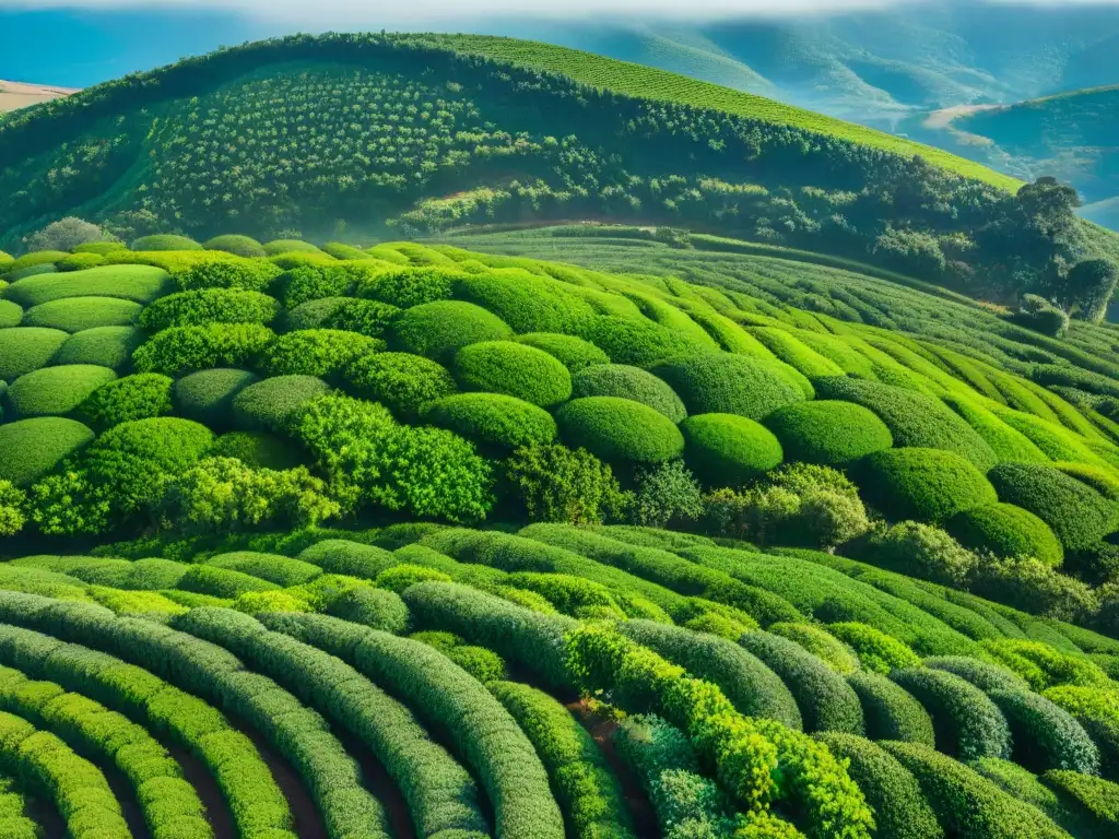 Vista aérea impresionante de plantaciones de té en Uruguay