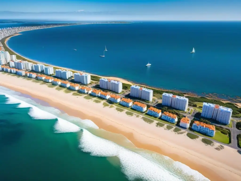 Vista aérea impresionante de Punta del Este, Uruguay, con Playa Brava y Playa Mansa