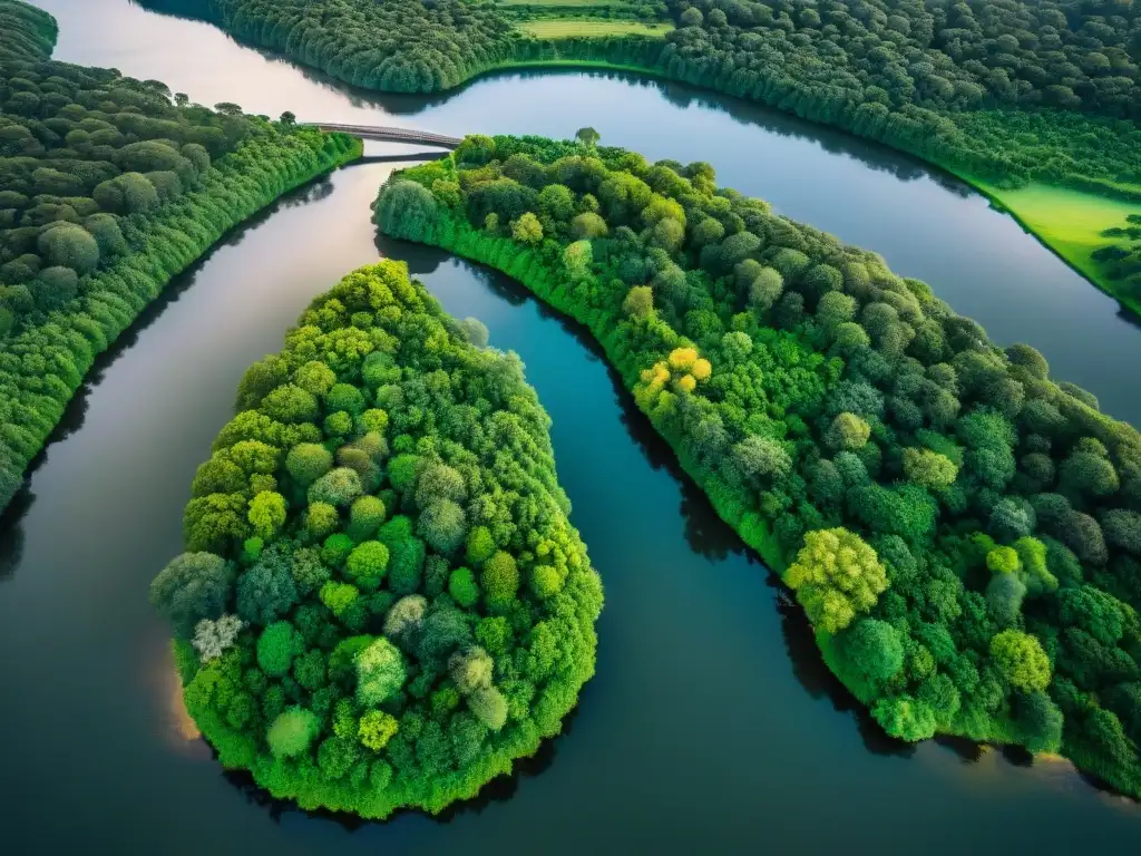 Vista aérea impresionante de los ríos de Uruguay, resaltando la conservación de ecosistemas acuáticos