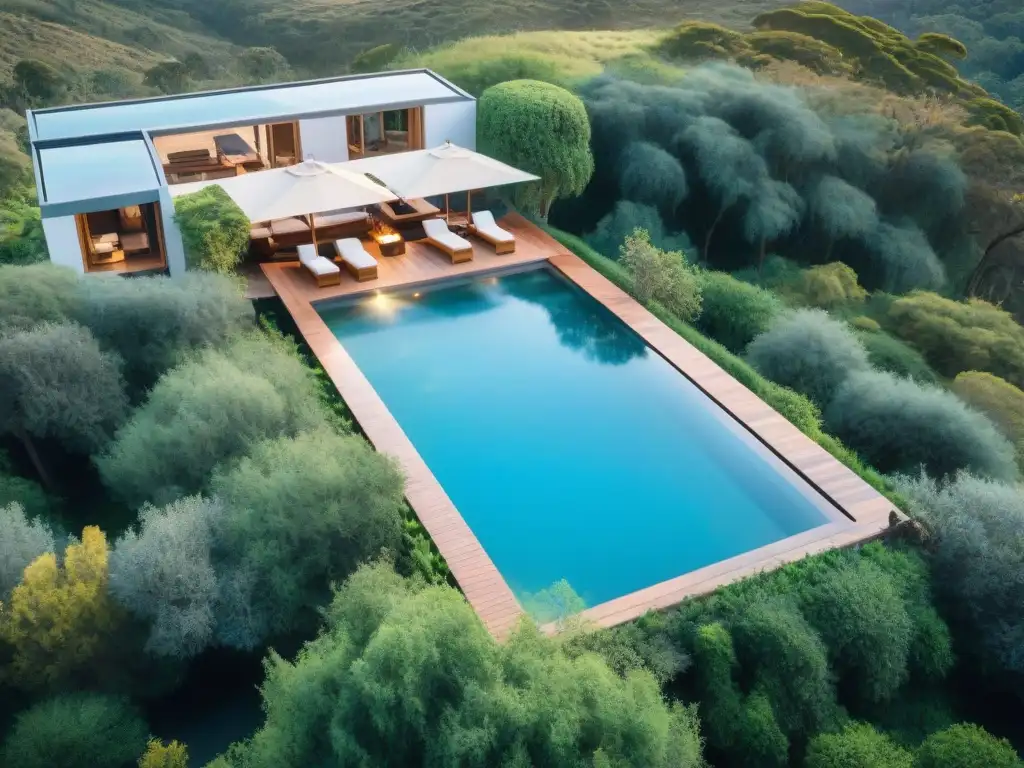 Vista aérea del Spa de las Cumbres en el exuberante paisaje de Uruguay con aguas termales