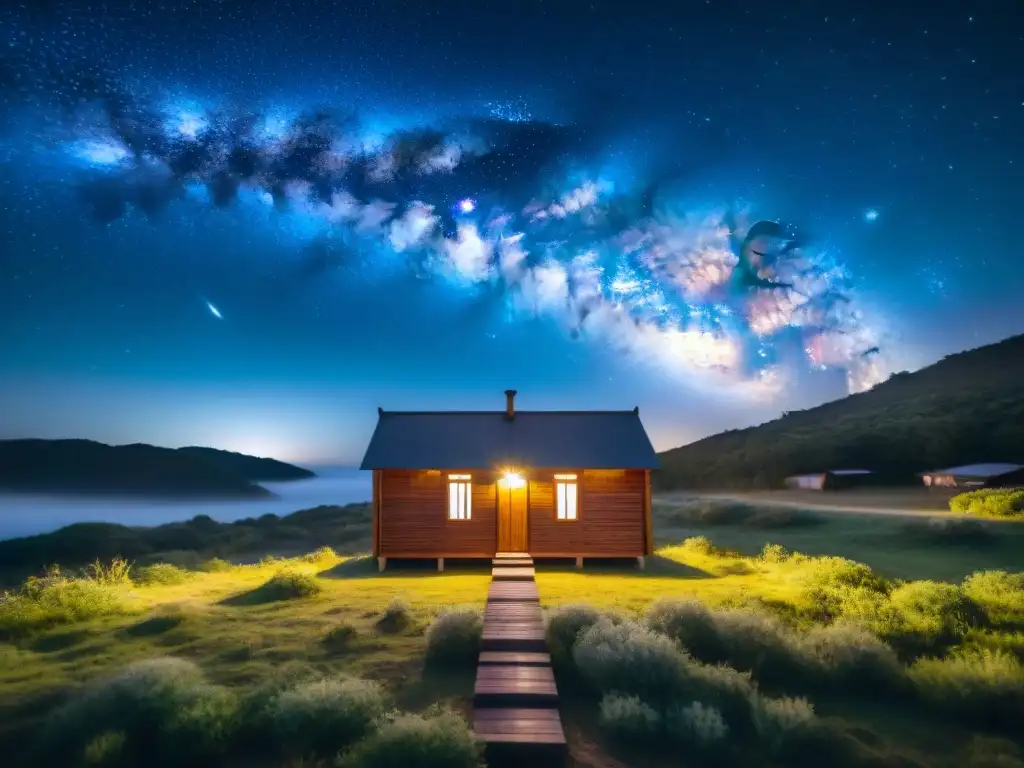 Vista celestial de la Vía Láctea sobre las mejores cabañas de observación astronómica en Uruguay