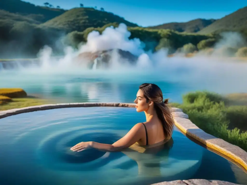 Una vista espectacular de las Termas de Daymán en Uruguay, donde el vapor de las aguas termales crea una atmósfera mística