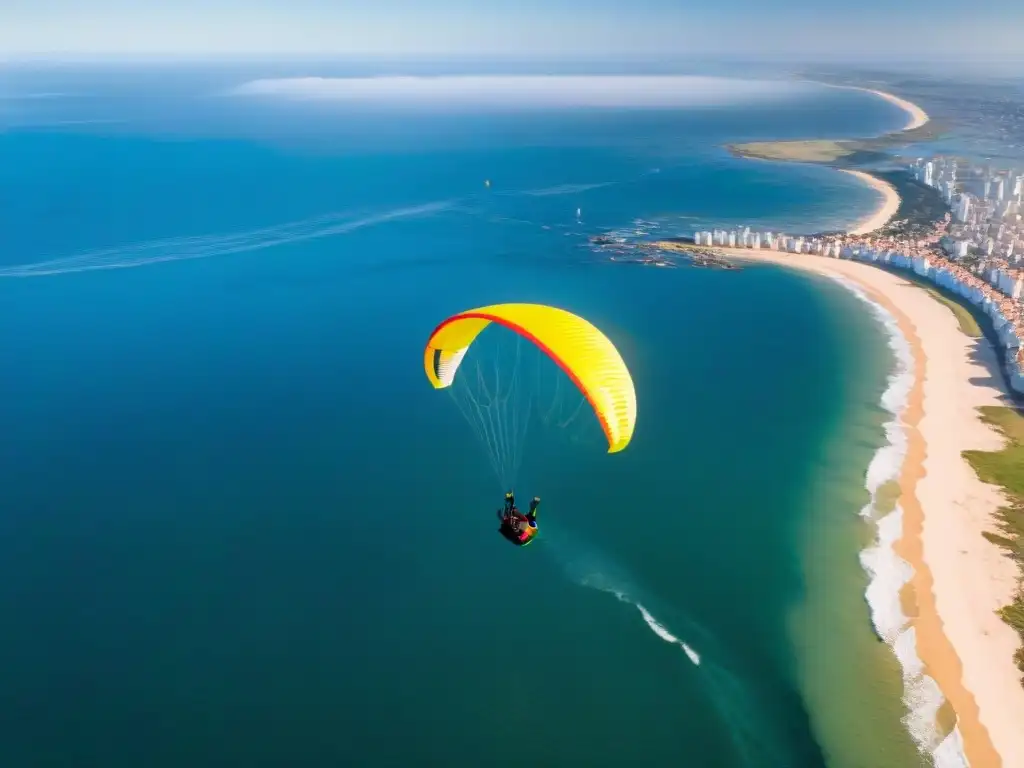 Vista impresionante desde arriba de un parapente sobre la costa de Punta del Este, Uruguay