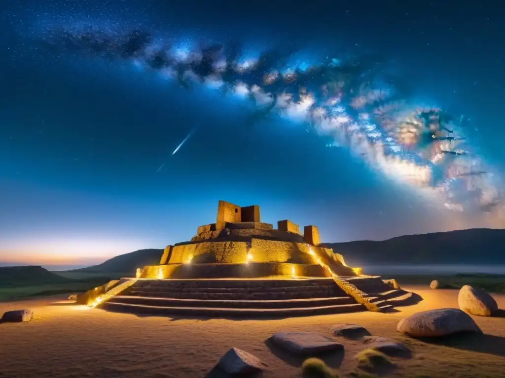 Una vista mágica de la Vía Láctea sobre un sitio arqueológico en Uruguay, realzando la conexión entre la astronomía y la arqueología