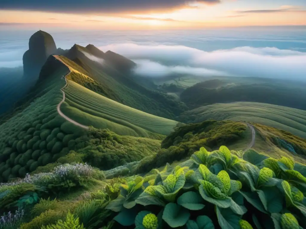 Vista panorámica desde el Cerro de las Ánimas en Uruguay, senderos entre naturaleza y neblina misteriosa