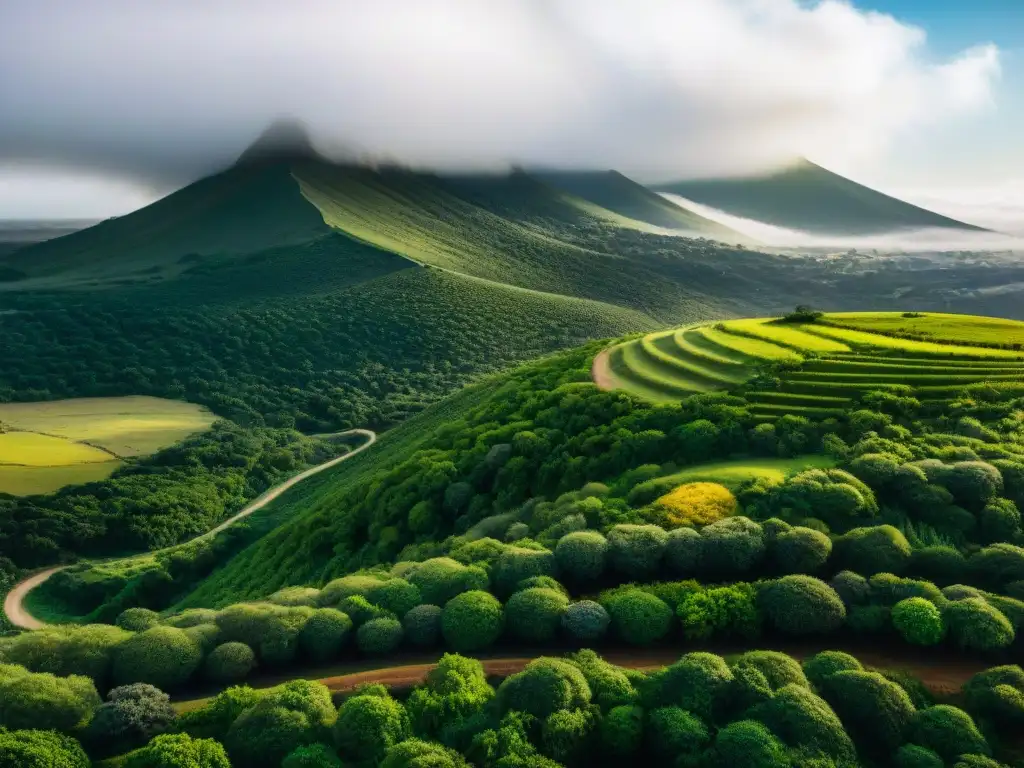 Vista panorámica del Cerro Pan de Azúcar en Uruguay, destacando su terreno montañoso y senderos de ciclismo