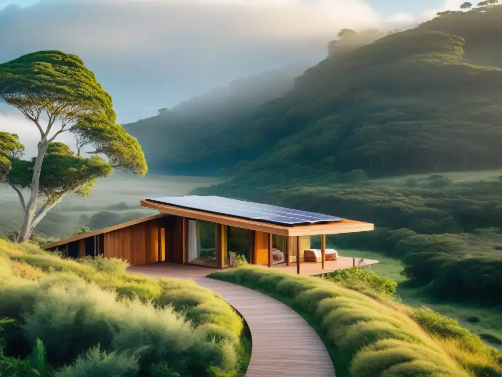 Vista panorámica de un ecolodge en Uruguay, rodeado de naturaleza exuberante