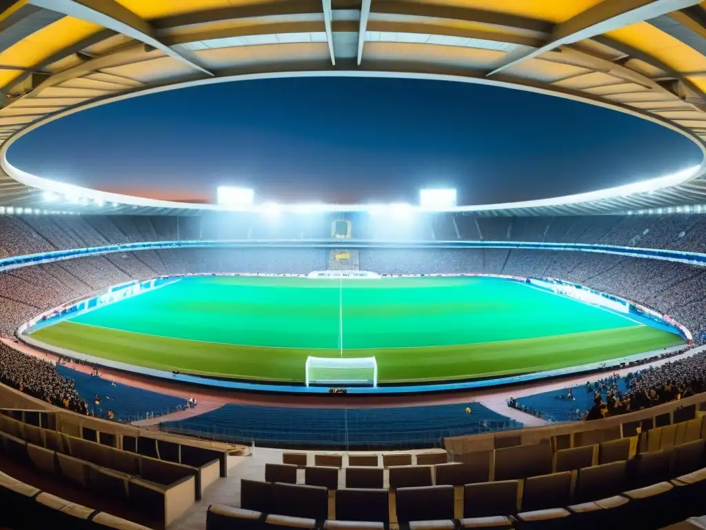 Vista panorámica del Estadio Centenario en Montevideo, Uruguay, con fanáticos apasionados en los colores de sus equipos favoritos