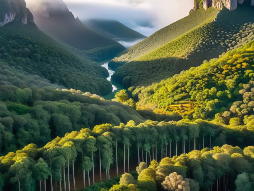 Una vista panorámica impresionante del Valle del Lunarejo en Uruguay, con terreno escarpado y exuberante vegetación