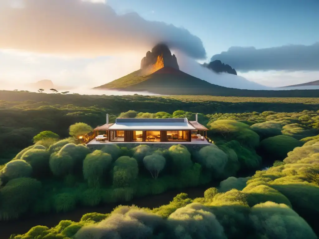 Vista panorámica de ecolodge en Valle de la Luna, Uruguay, fusionando lujo con naturaleza