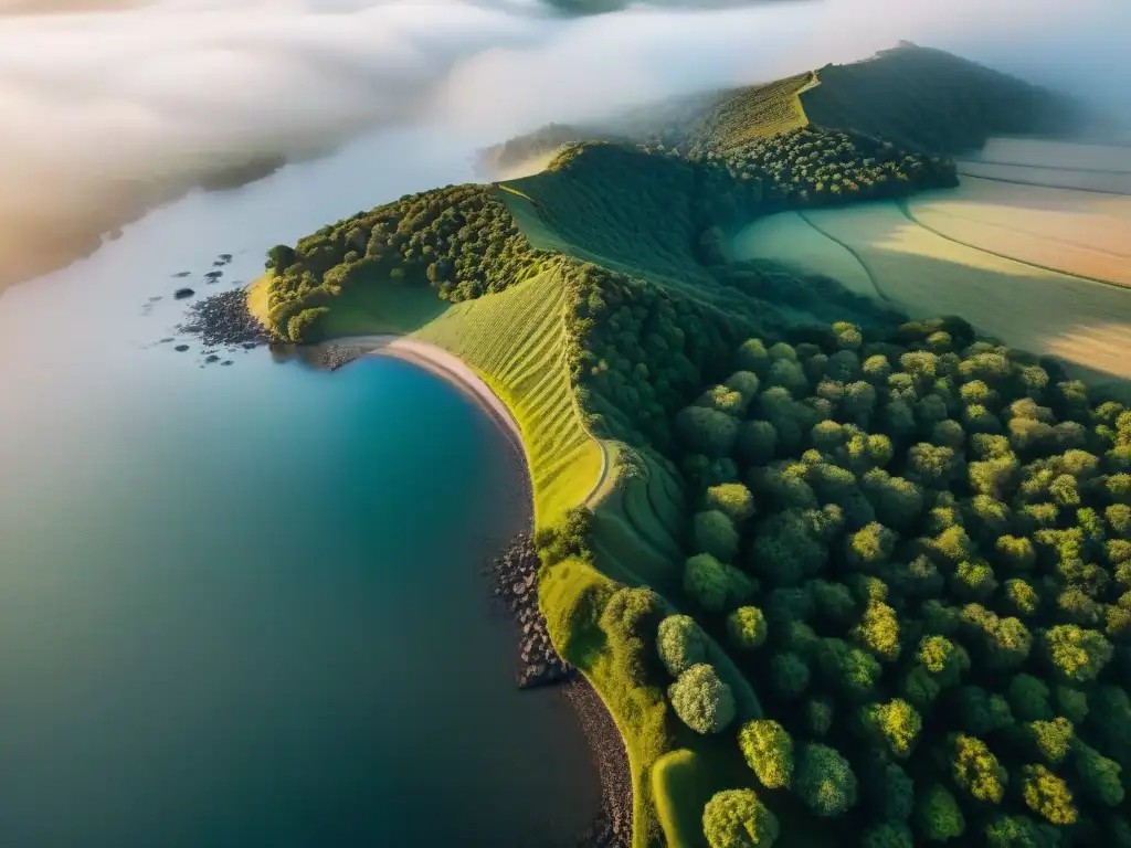 Vistas aéreas majestuosas de Uruguay al atardecer desde un dron