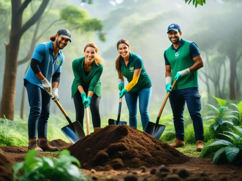 Voluntariado ambiental en Uruguay: aventureros plantan árboles nativos en un bosque exuberante