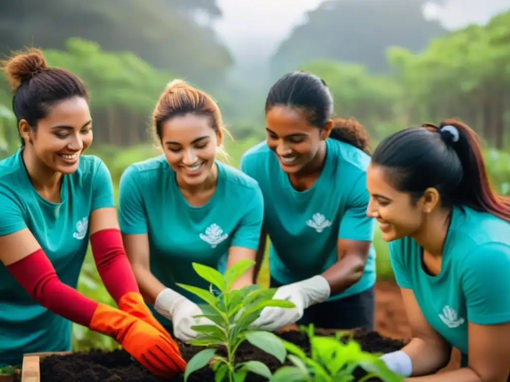 Voluntariado ambiental para estudiantes en Uruguay: jóvenes plantan árboles nativos en un bosque verde y frondoso