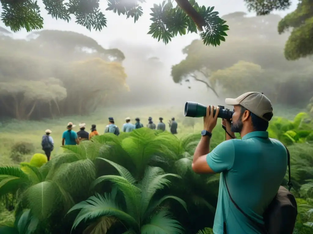 Voluntarios observan aves nativas en Uruguay, detalle vibrante en la conservación de especies