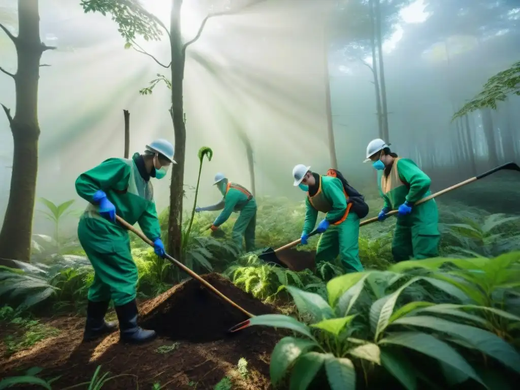 Voluntarios en Uruguay eliminando especies invasoras en un bosque verde