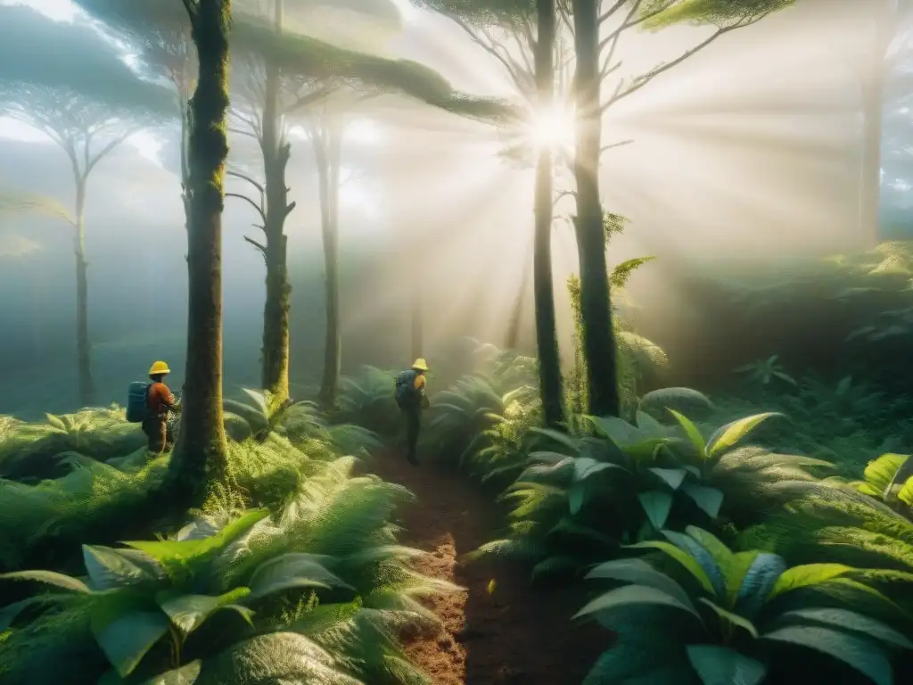 Voluntarios de diversos orígenes trabajan juntos en un bosque en Uruguay