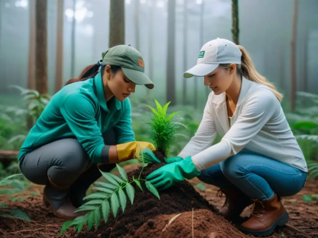 Voluntarios eliminando plantas invasoras en un bosque de Uruguay