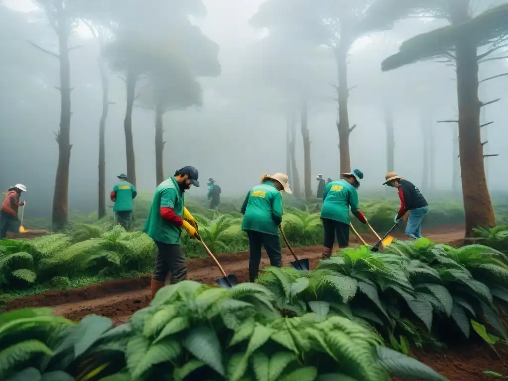 Voluntarios trabajan en proyecto de conservación en Uruguay, plantando árboles juntos